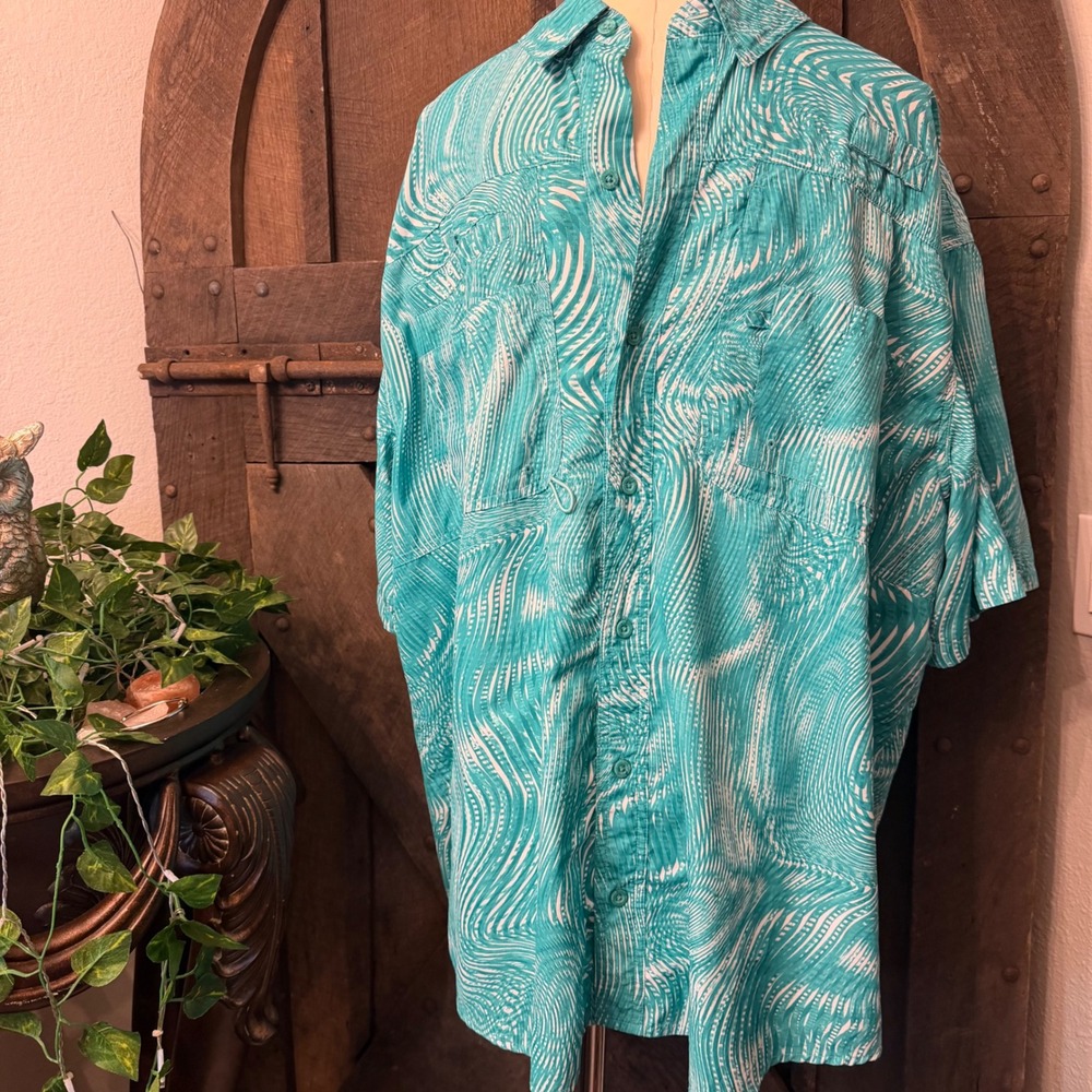 Reel Legends Bahama Button Down Shirt 2X Teal Wave Fishing